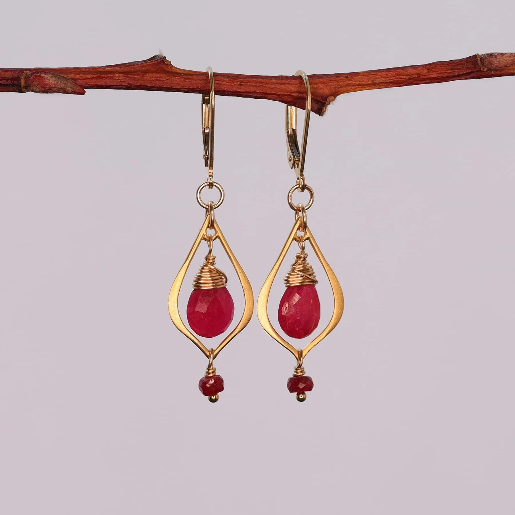 Amelie - Dainty Ruby Teardrop Gold Earrings