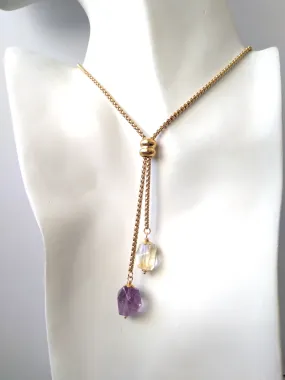 Amethyst & Lemon Quartz Nugget Affirmation Slider Necklace