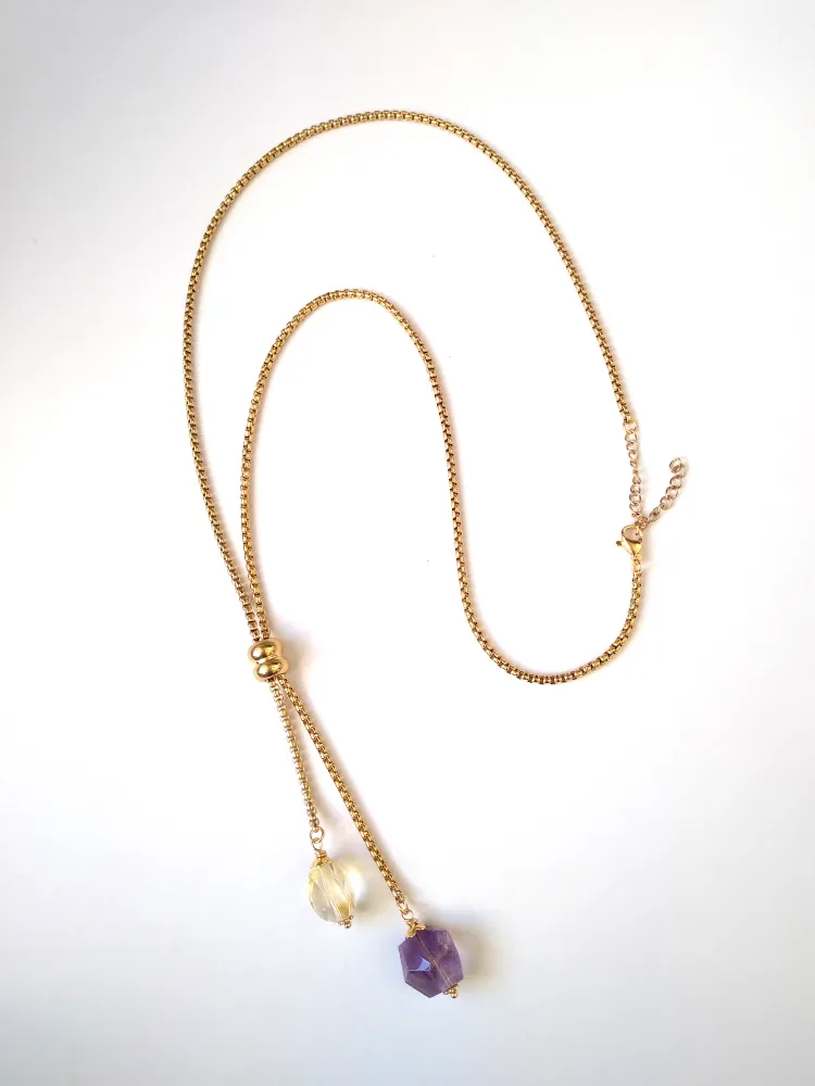 Amethyst & Lemon Quartz Nugget Affirmation Slider Necklace