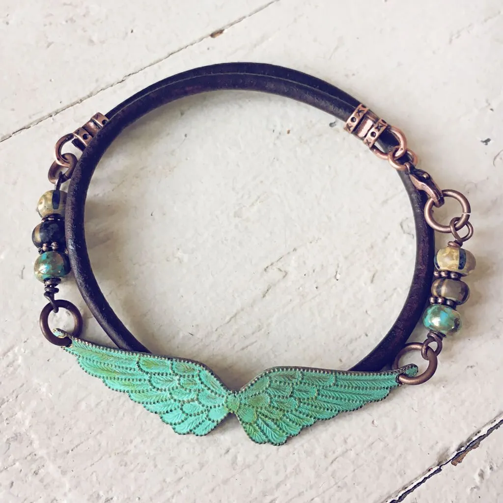 angel wings // thick leather wrap bracelet - choker