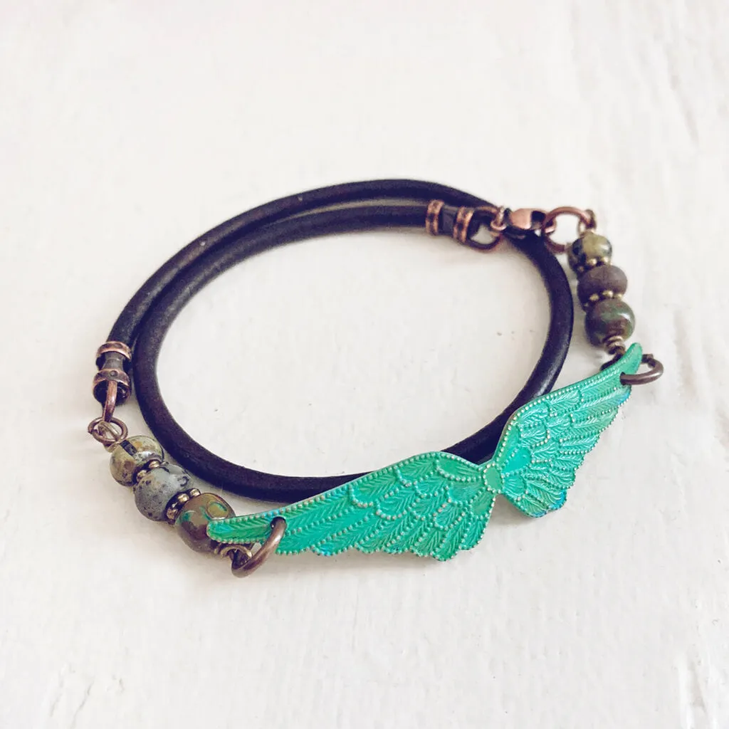 angel wings // thick leather wrap bracelet - choker