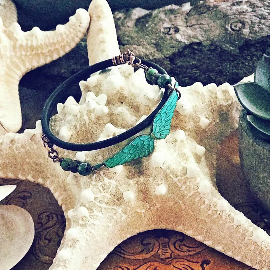 angel wings // thick leather wrap bracelet - choker