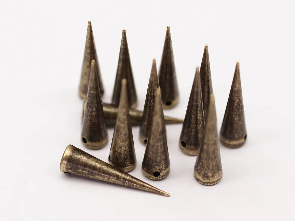 Antique Brass Spike, 5 Antique Brass Spike Pendants (27x7mm)