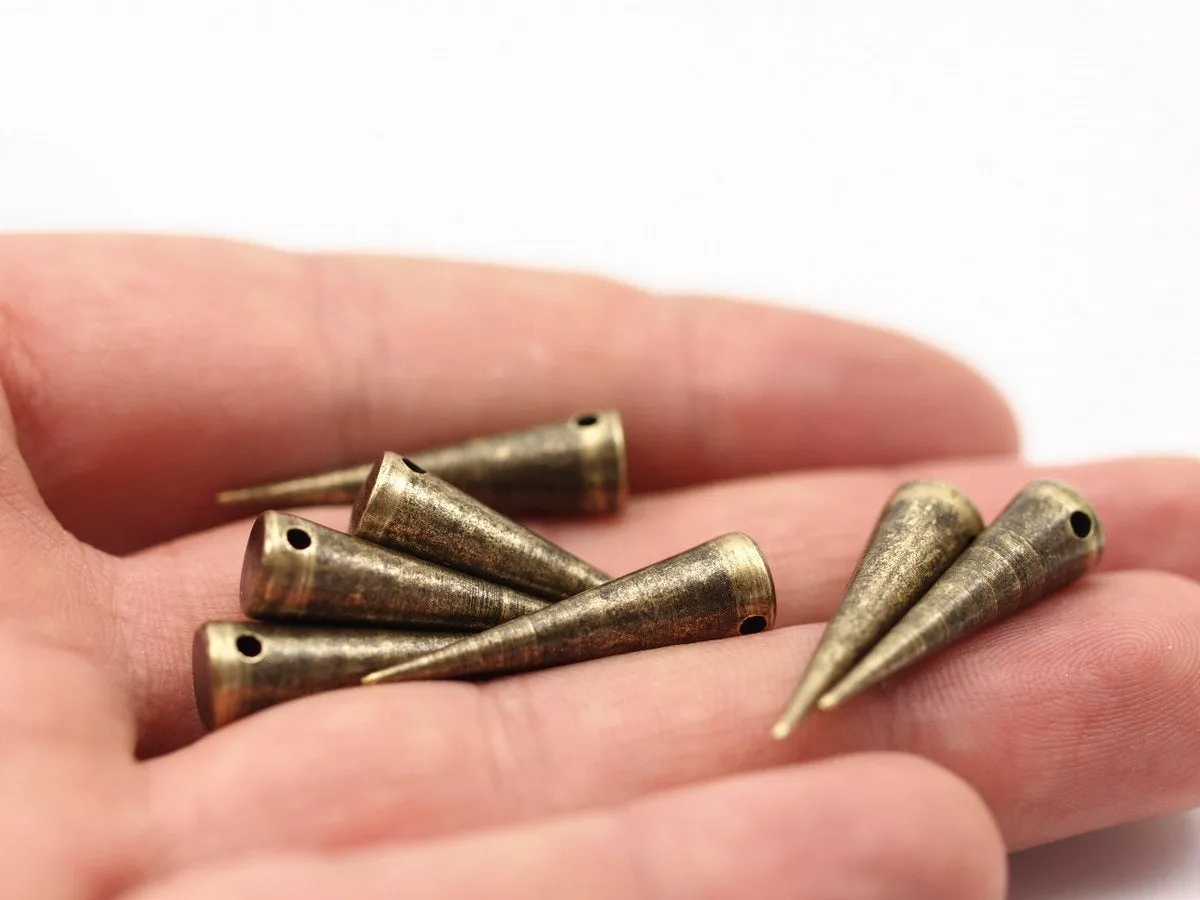 Antique Brass Spike, 5 Antique Brass Spike Pendants (27x7mm)