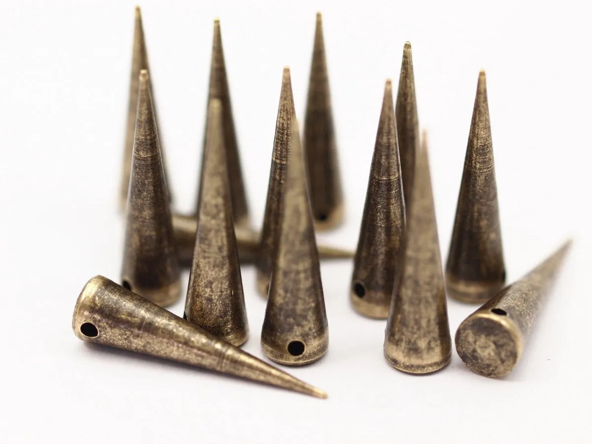 Antique Brass Spike, 5 Antique Brass Spike Pendants (27x7mm)