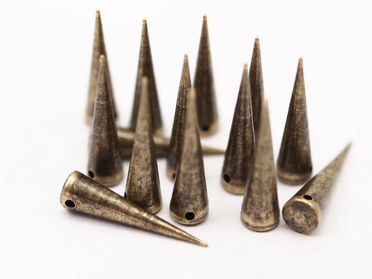 Antique Brass Spike, 5 Antique Brass Spike Pendants (27x7mm)