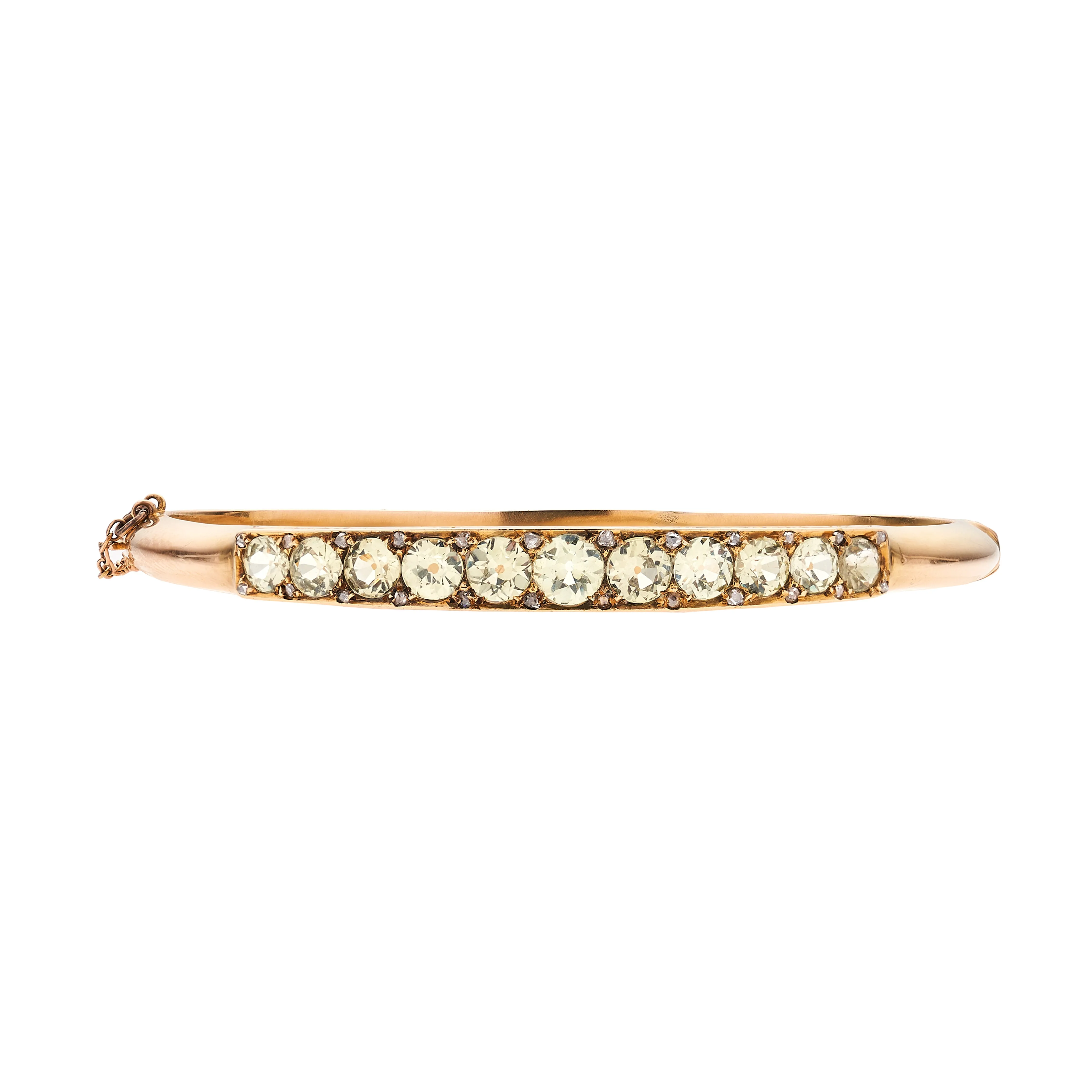 Antique Victorian 14k RG Chrysoberyl & Rose Cut Diamond Bangle