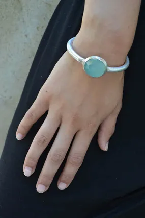 Art Deco Bangle Stone Cuff Aqua Chalcedony