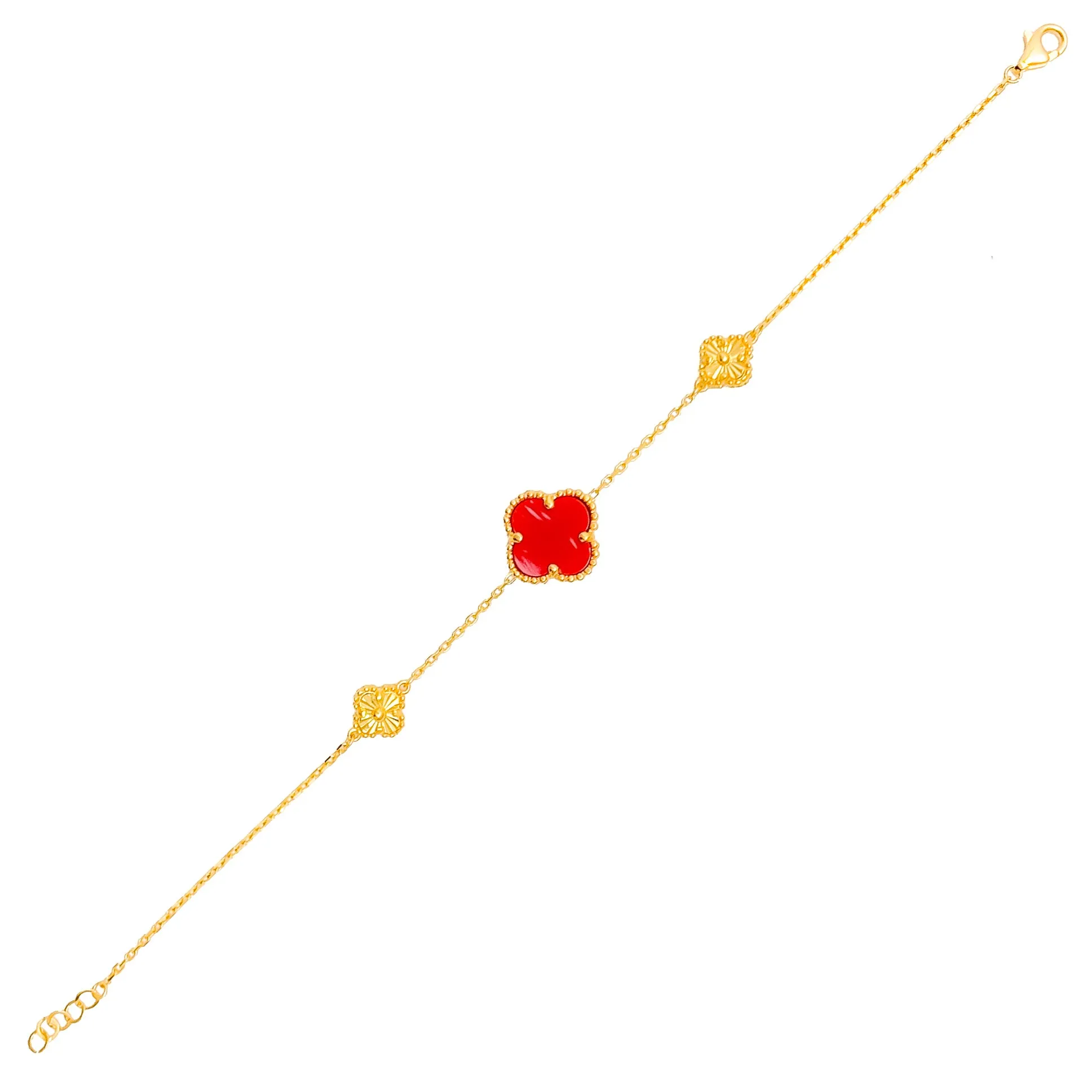 Attractive Carnelian 21k Gold Clover Bracelet