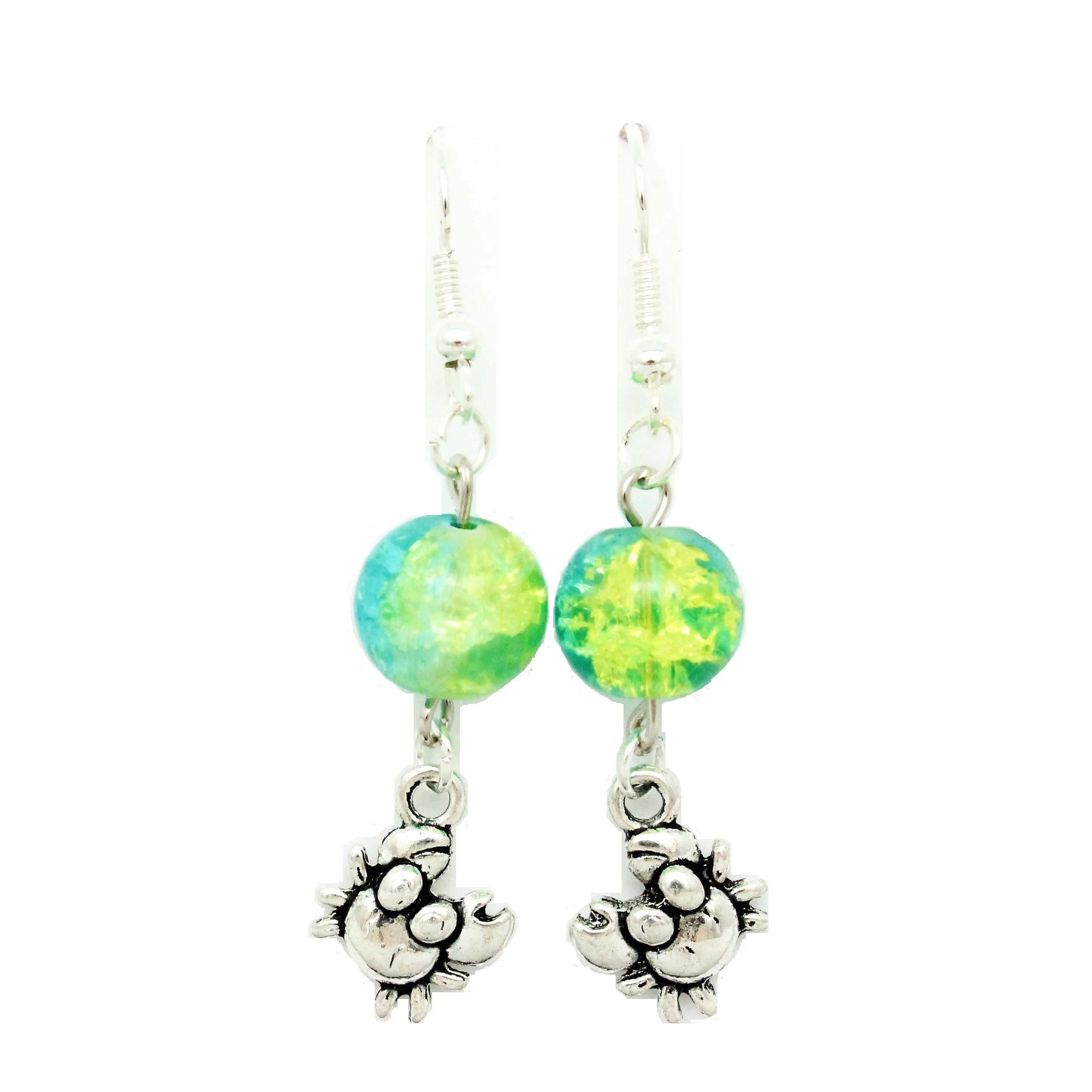 AVBeads Jewelry Charm Beach Earrings Dangle Silver Hook Beaded Blue Green Crab