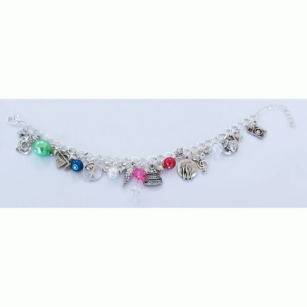 AVBeads Jewelry Charm Bracelet Adventure Silver Chain Link Multicolor Glass JWL-CB-Adventure1001