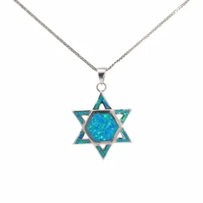 Baikalla Sterling Silver Lab-Made Opal Star of David Pendant Necklace