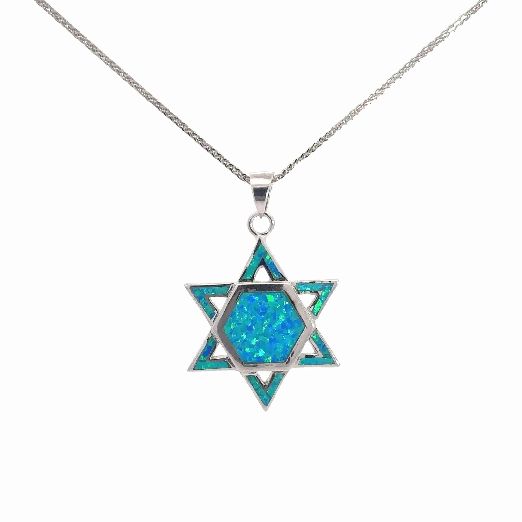 Baikalla Sterling Silver Lab-Made Opal Star of David Pendant Necklace