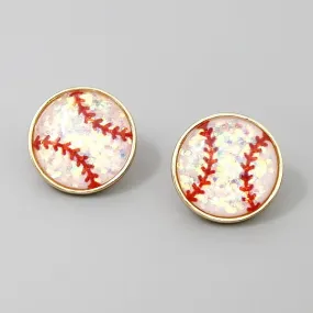 Baseball Sports Theme Glittered Stud Earrings