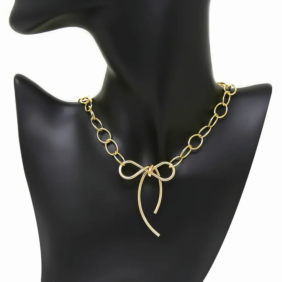 Bow Pendant Linked Chain Necklace