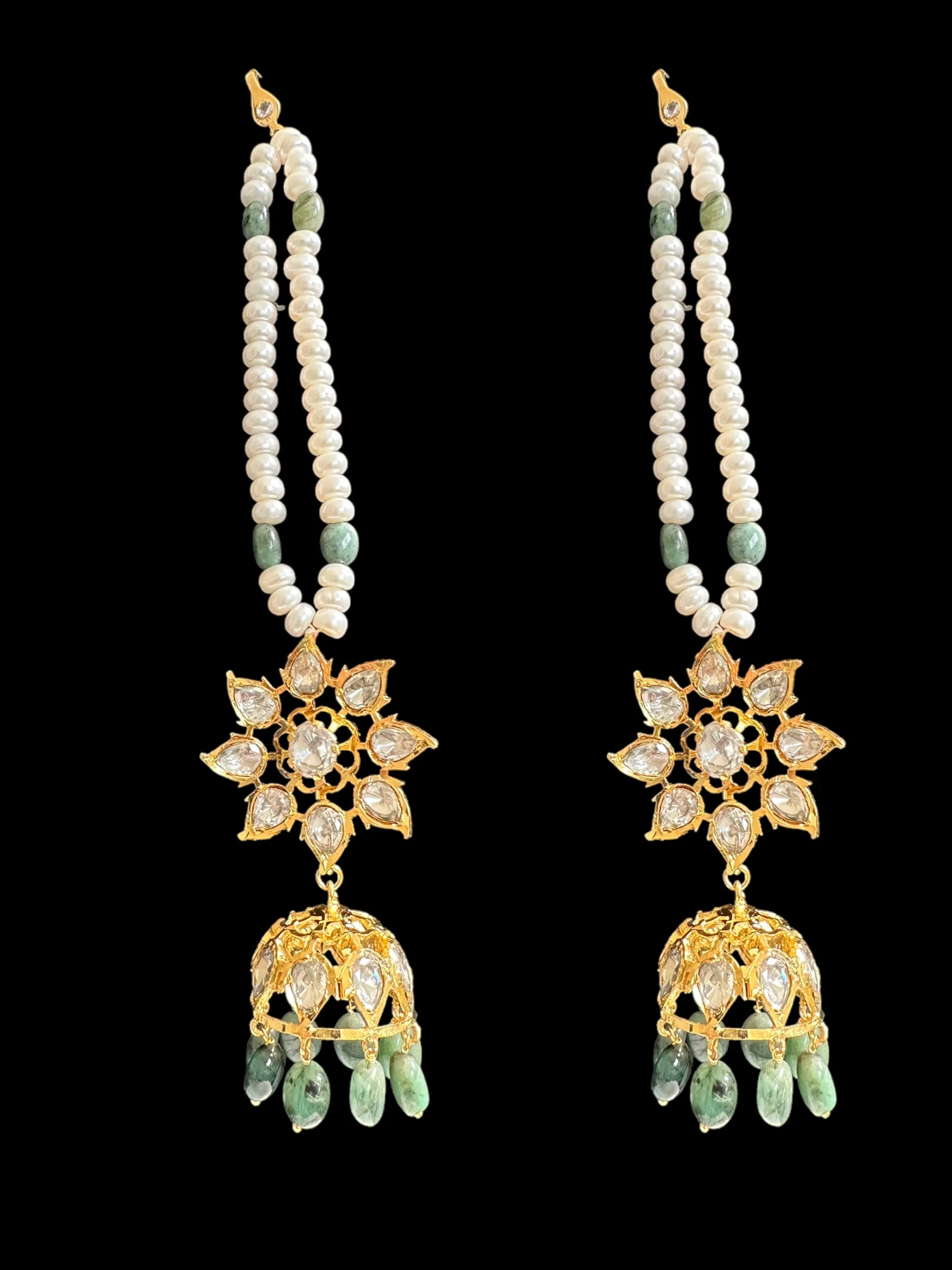 BR310 Bridal jadavi lacha , satlada  in moissanite and emeralds ( SHIPS IN 2 WEEKS )