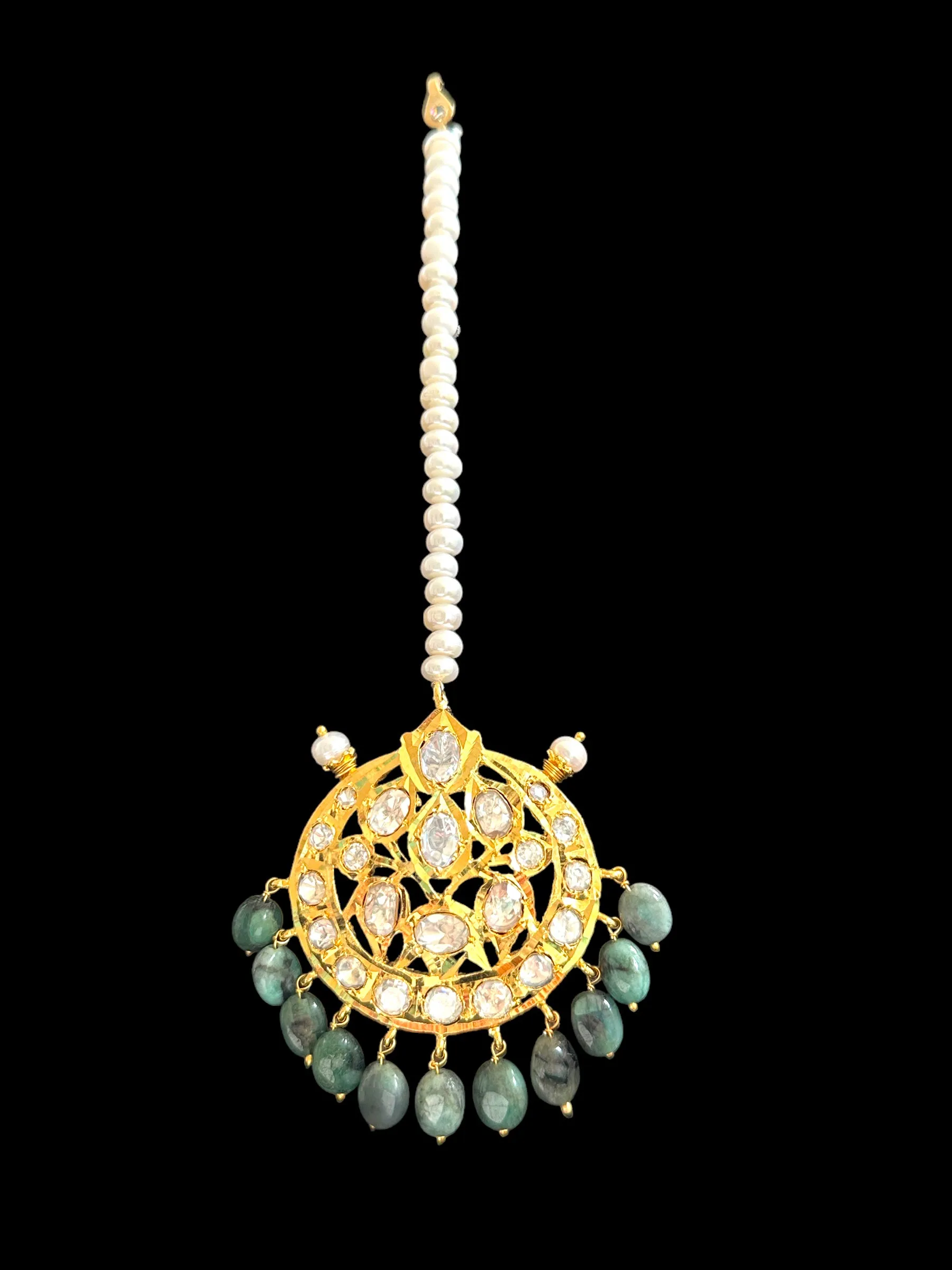 BR310 Bridal jadavi lacha , satlada  in moissanite and emeralds ( SHIPS IN 2 WEEKS )