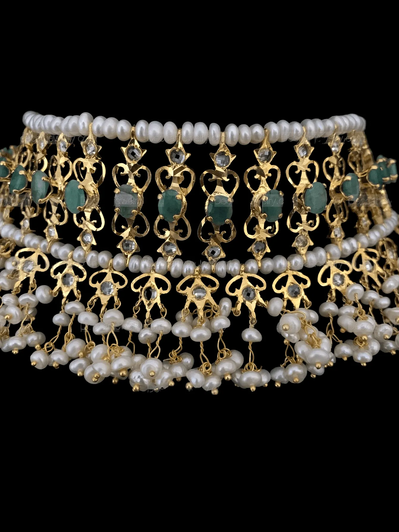 BR70 Viya bridal set in natural pearls and emeralds ( SHIPS IN 4 WEEKS)