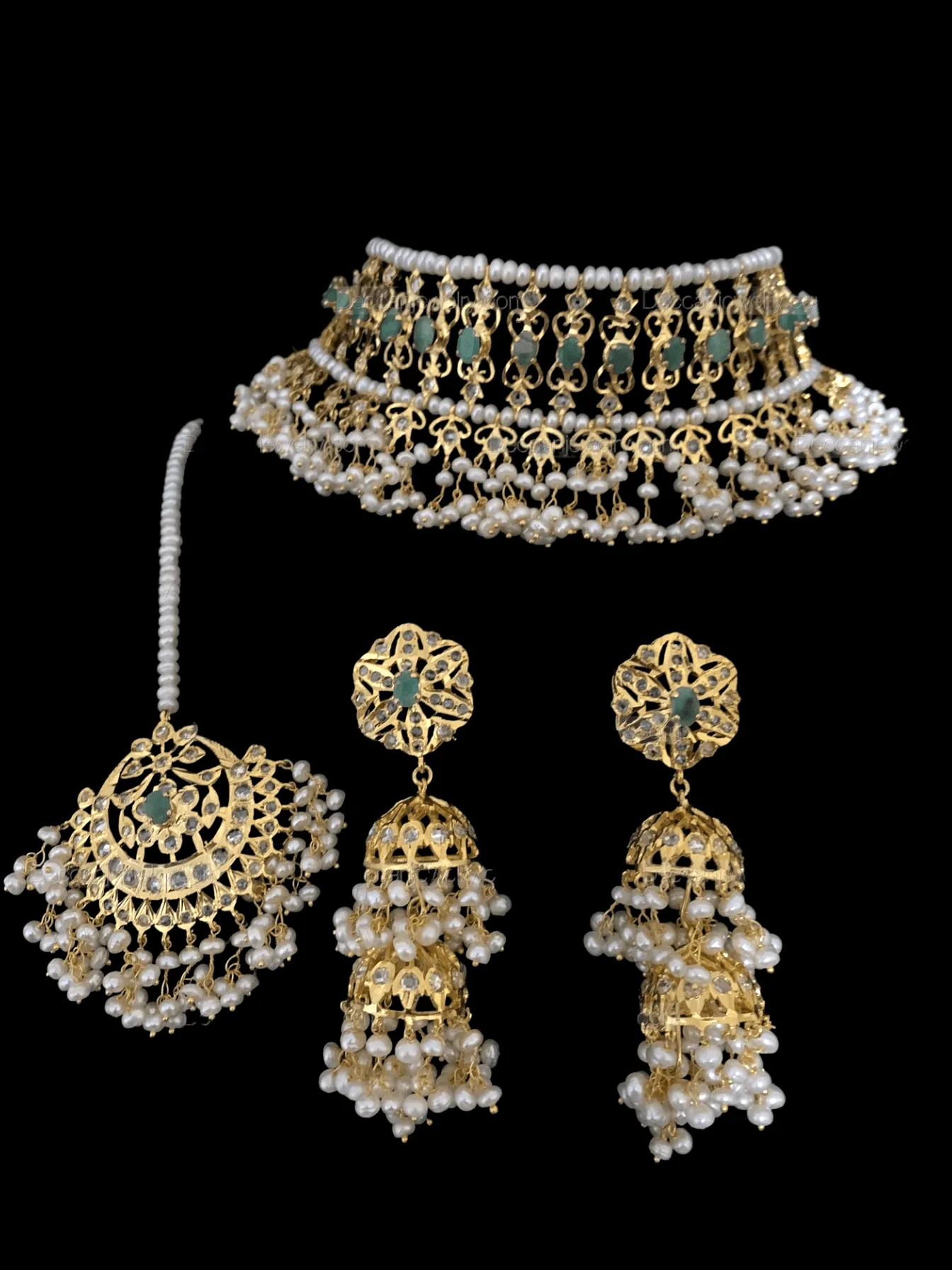 BR70 Viya bridal set in natural pearls and emeralds ( SHIPS IN 4 WEEKS)