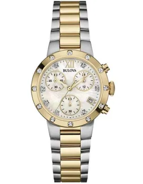 Bulova Ladies Diamond Maiden Lane Chrono - Mother Pearl - Silver/Gold Tone Case