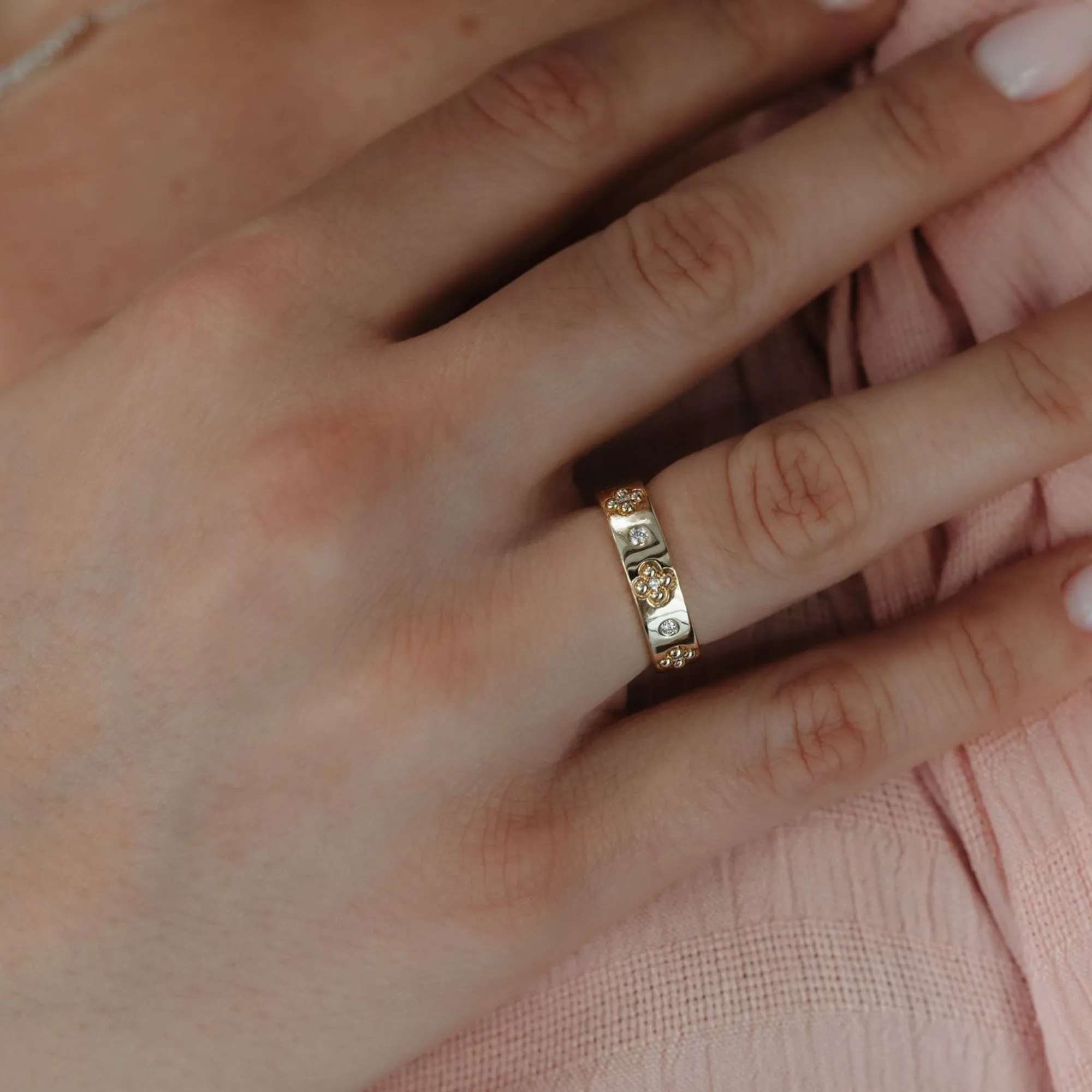 Burnished Diamonds & 3D Floral Ring