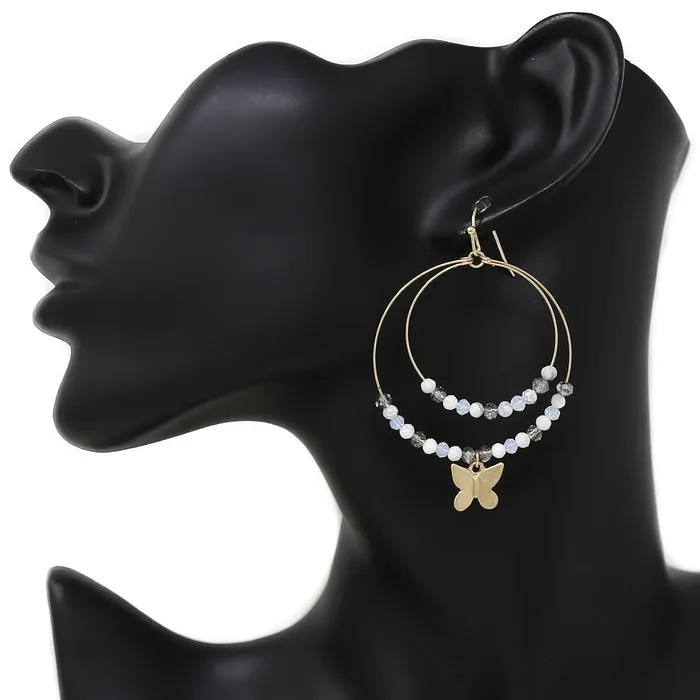 Butterfly Charm Glass Beaded Hoop Earrings