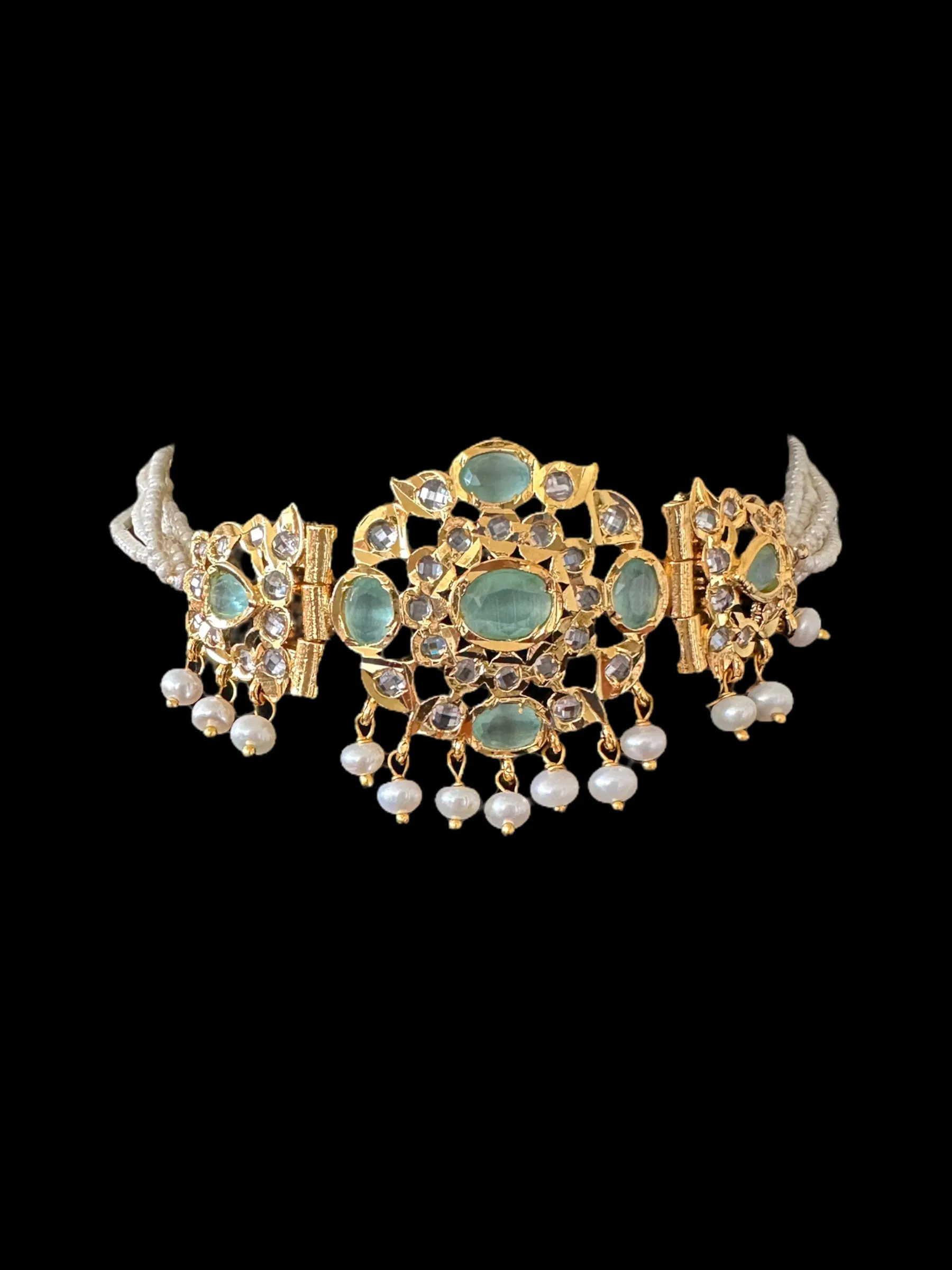 C304  MUSHK hyderabadi choker with earrings -MINT ( READY TO SHIP )