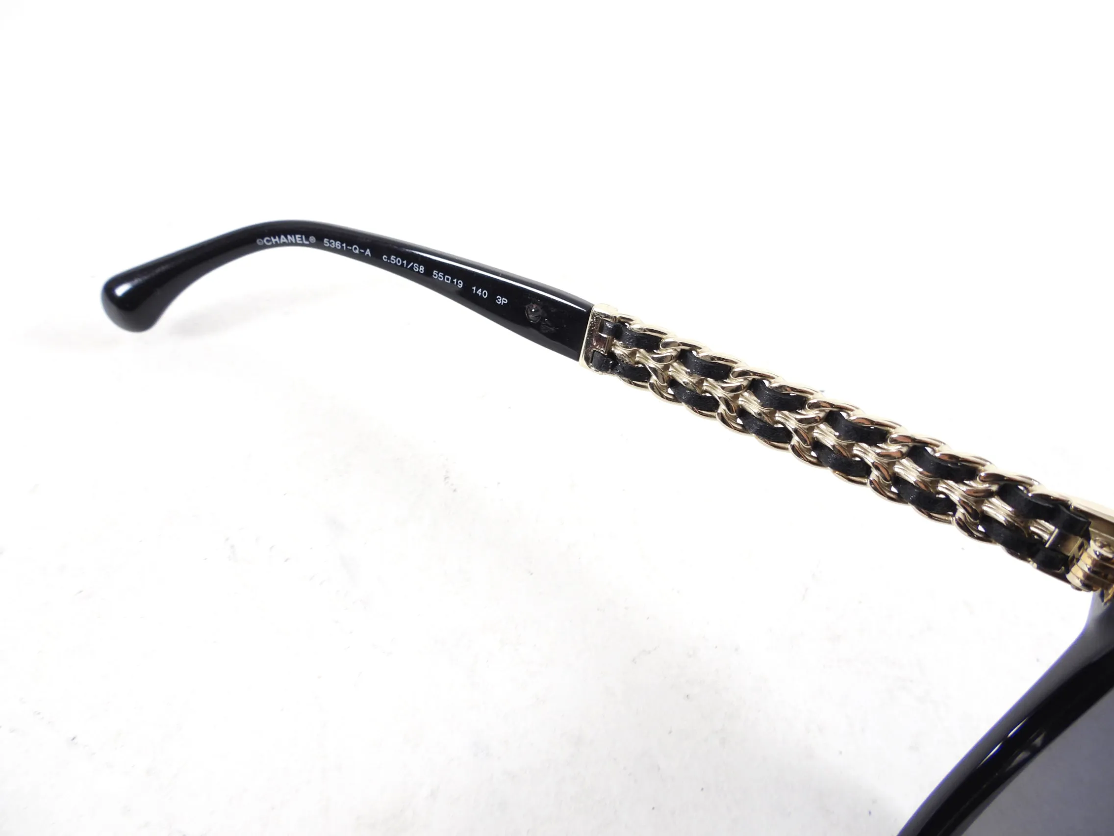 Chanel Black Sunglasses with Light Gold Chain Arms