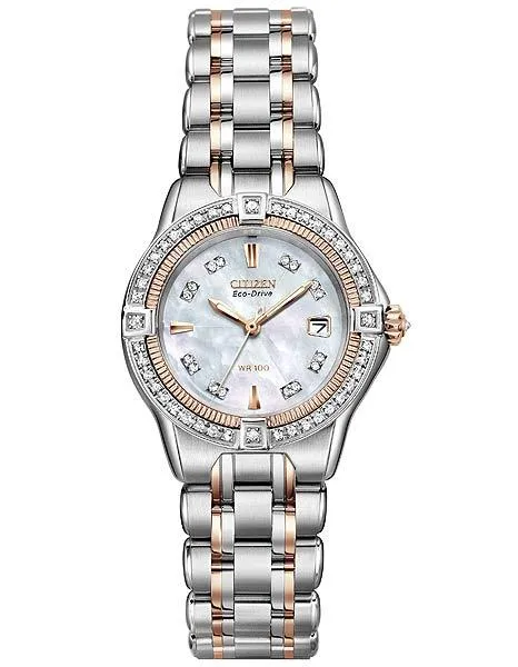 Citizen Ladies Signature Quatro Diamond Dress Watch - Steel & Rose Tone - Date