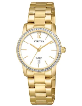 Citizen Quartz Womens Watch - Gold-Tone - Crystals - Date - Bracelet