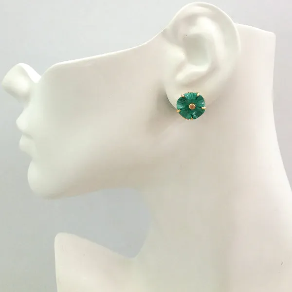 Citrine on a Carved Malachite Stud with Rhodolite Garnet and Citrine on a Carved Calla Lily White Jade Twinset Earrings