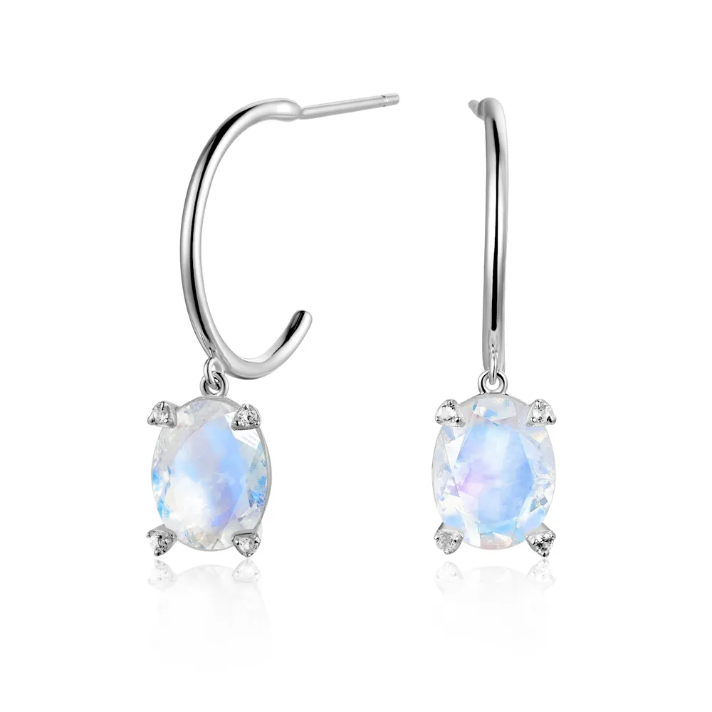 Claw-set Oval Moonstone Huggie Earrings