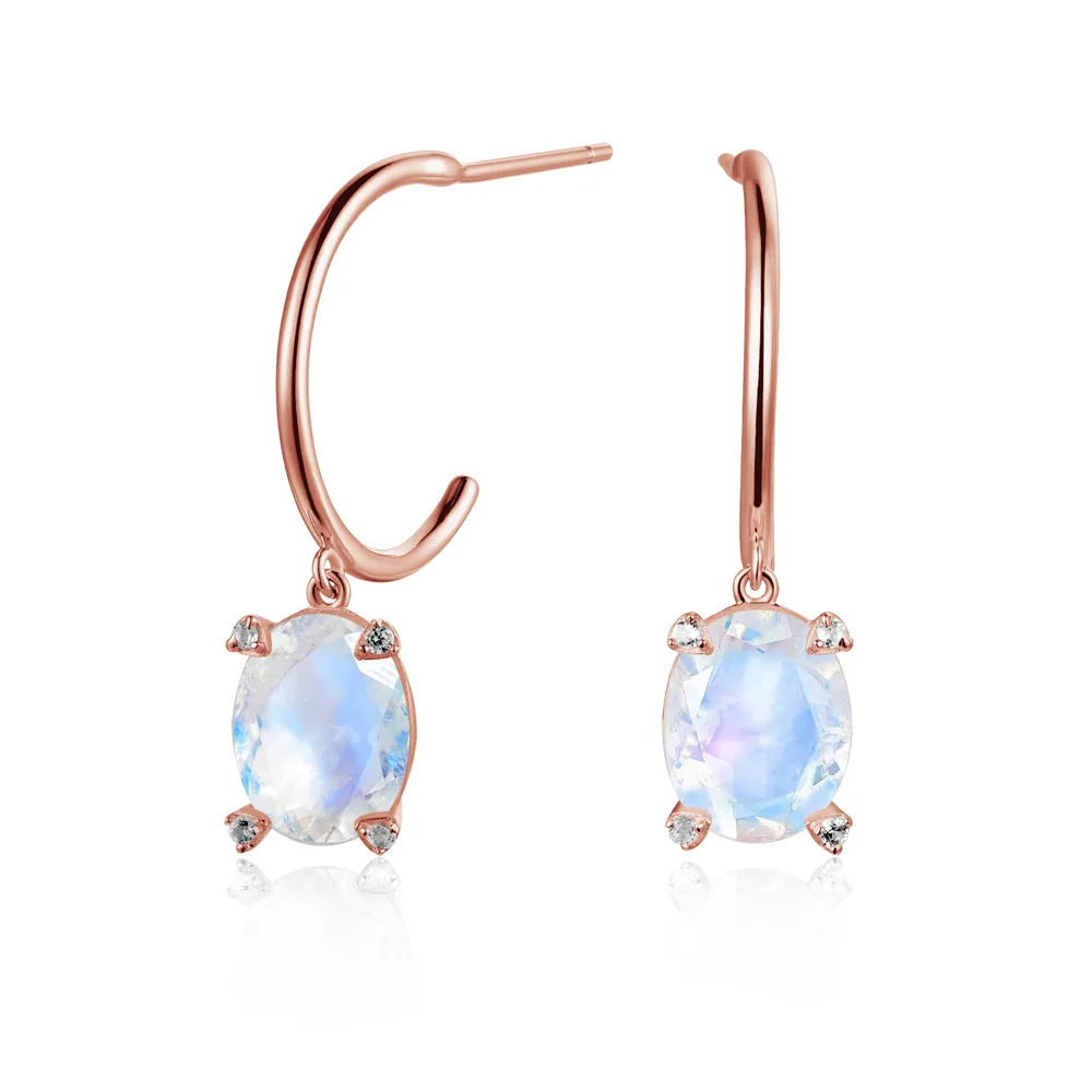 Claw-set Oval Moonstone Huggie Earrings