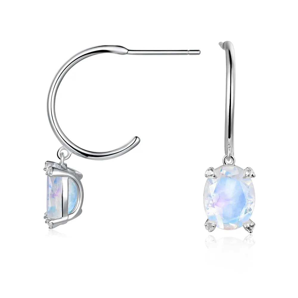 Claw-set Oval Moonstone Huggie Earrings