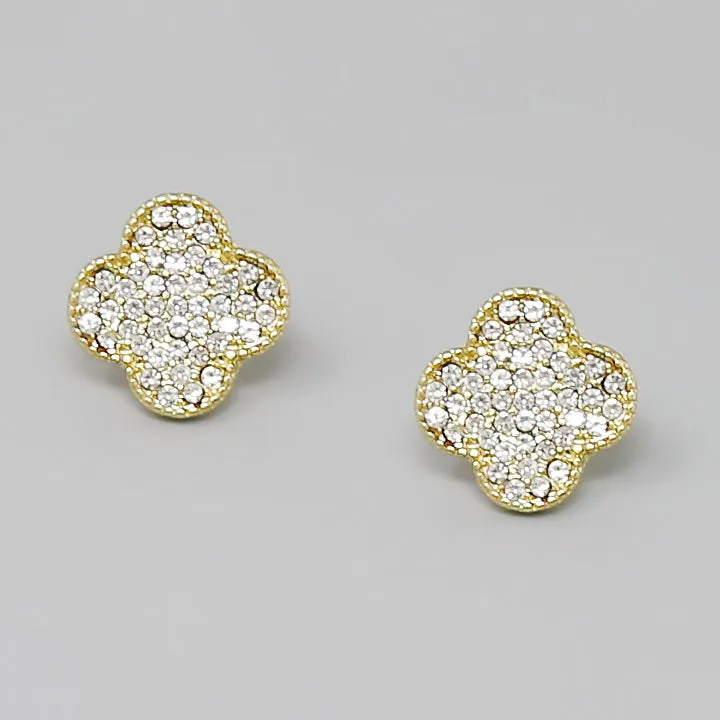 Clover Shape Rhinestone Pave Stud Earrings