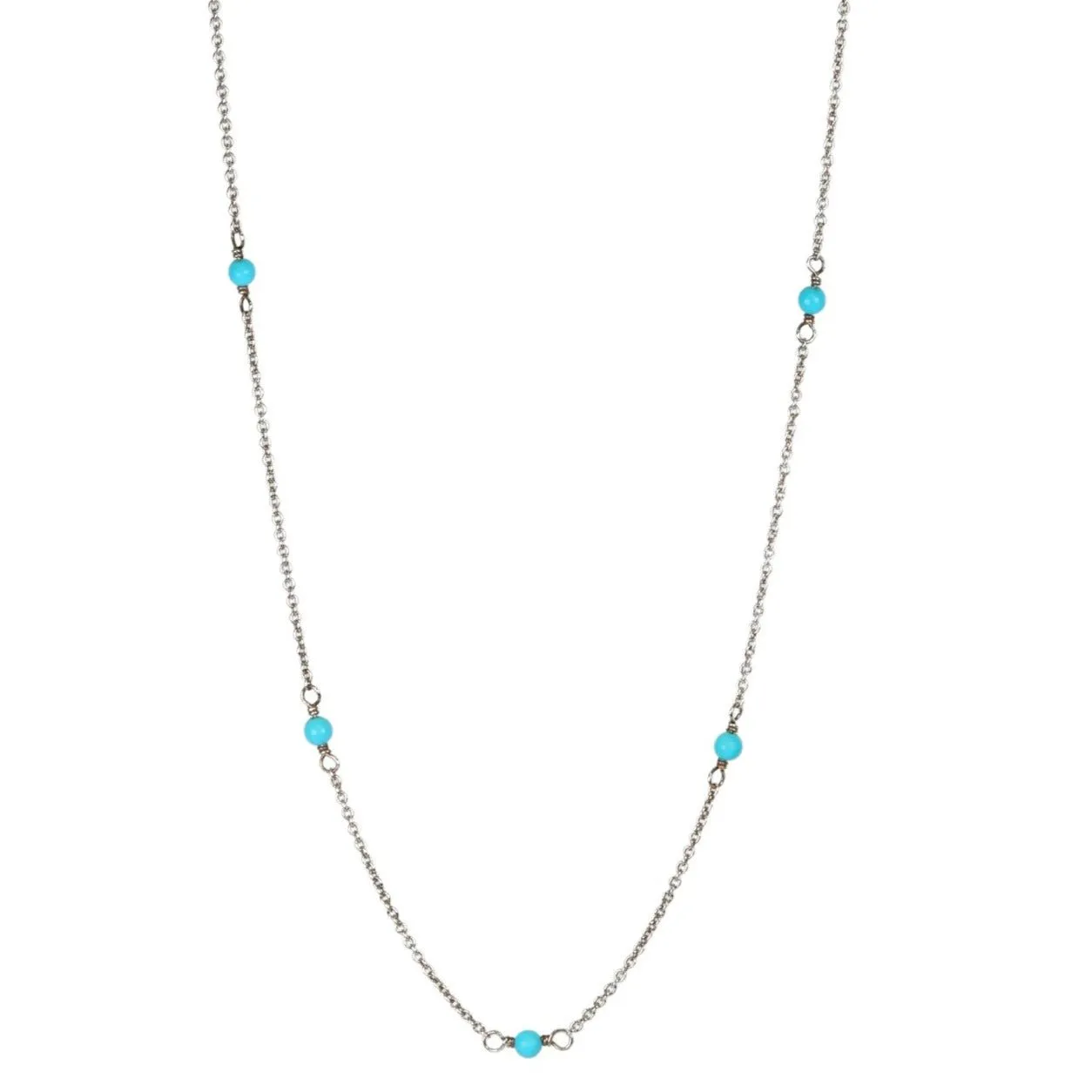 Confetti Turquoise Beaded Neclace on Silver Chain