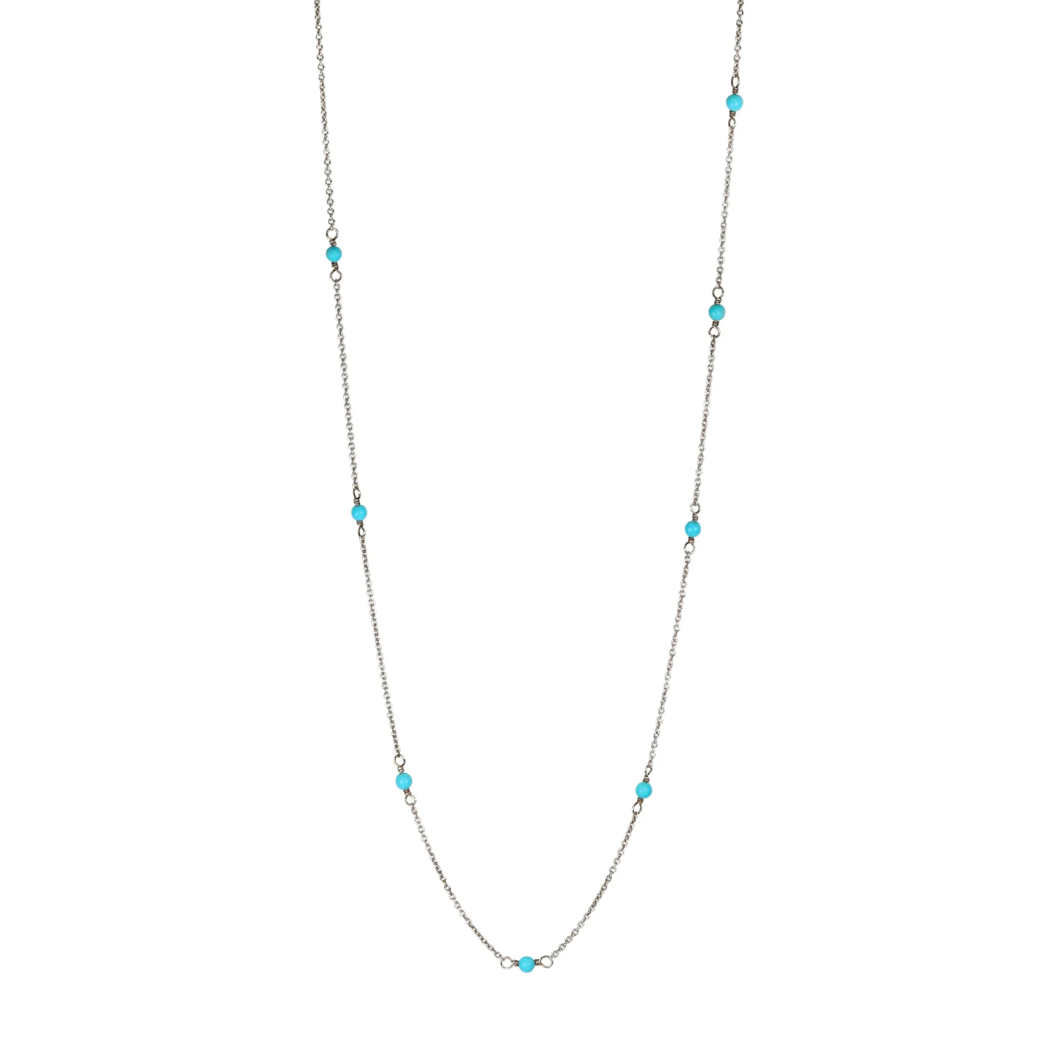 Confetti Turquoise Beaded Neclace on Silver Chain