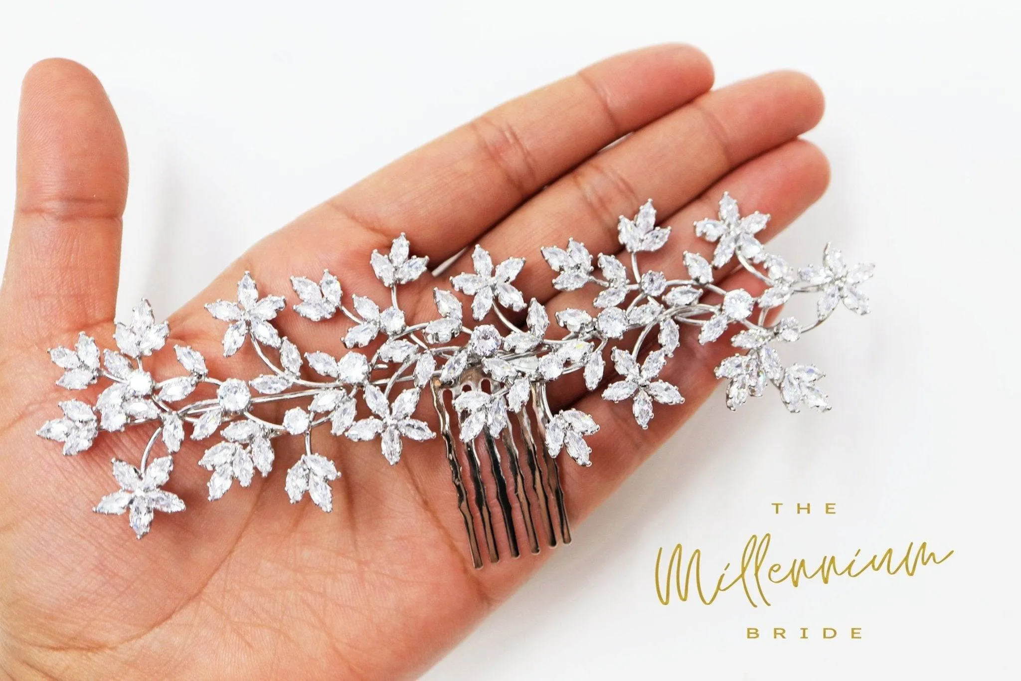 Cubic Zirconia Floral Diamond Vine Leaves Bridal Hair Comb, Bridal Hair Piece, Bridal Hair Accessories, Wedding Hair Accessory.