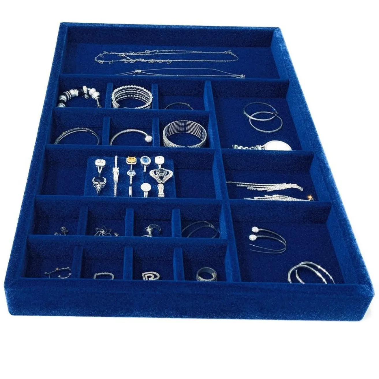 Custom Jewelry Drawer Organizer Tray,  Wood, Royal Blue Velvet ,  21.5 x 14.5x 2