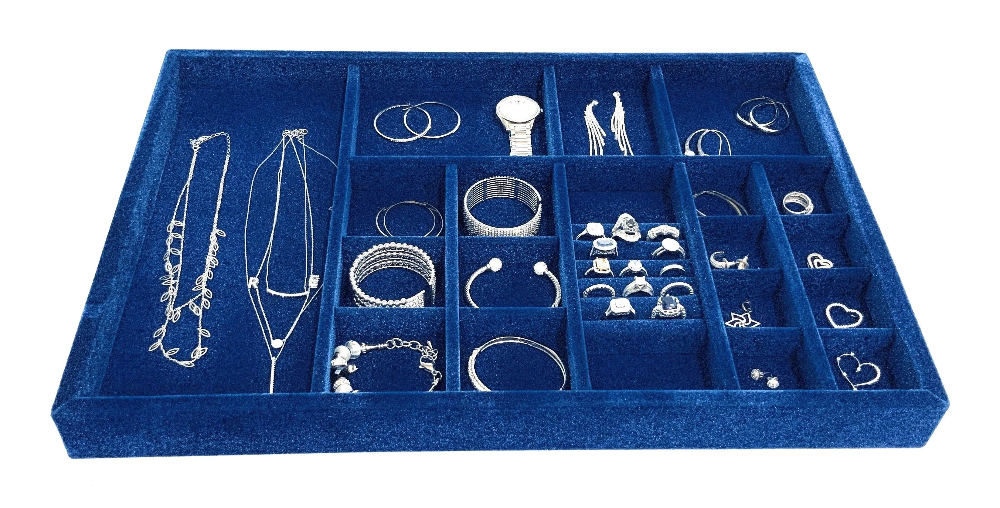 Custom Jewelry Drawer Organizer Tray,  Wood, Royal Blue Velvet ,  21.5 x 14.5x 2