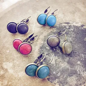 cute as a button // colourful cabochon brass lever back drop earrings