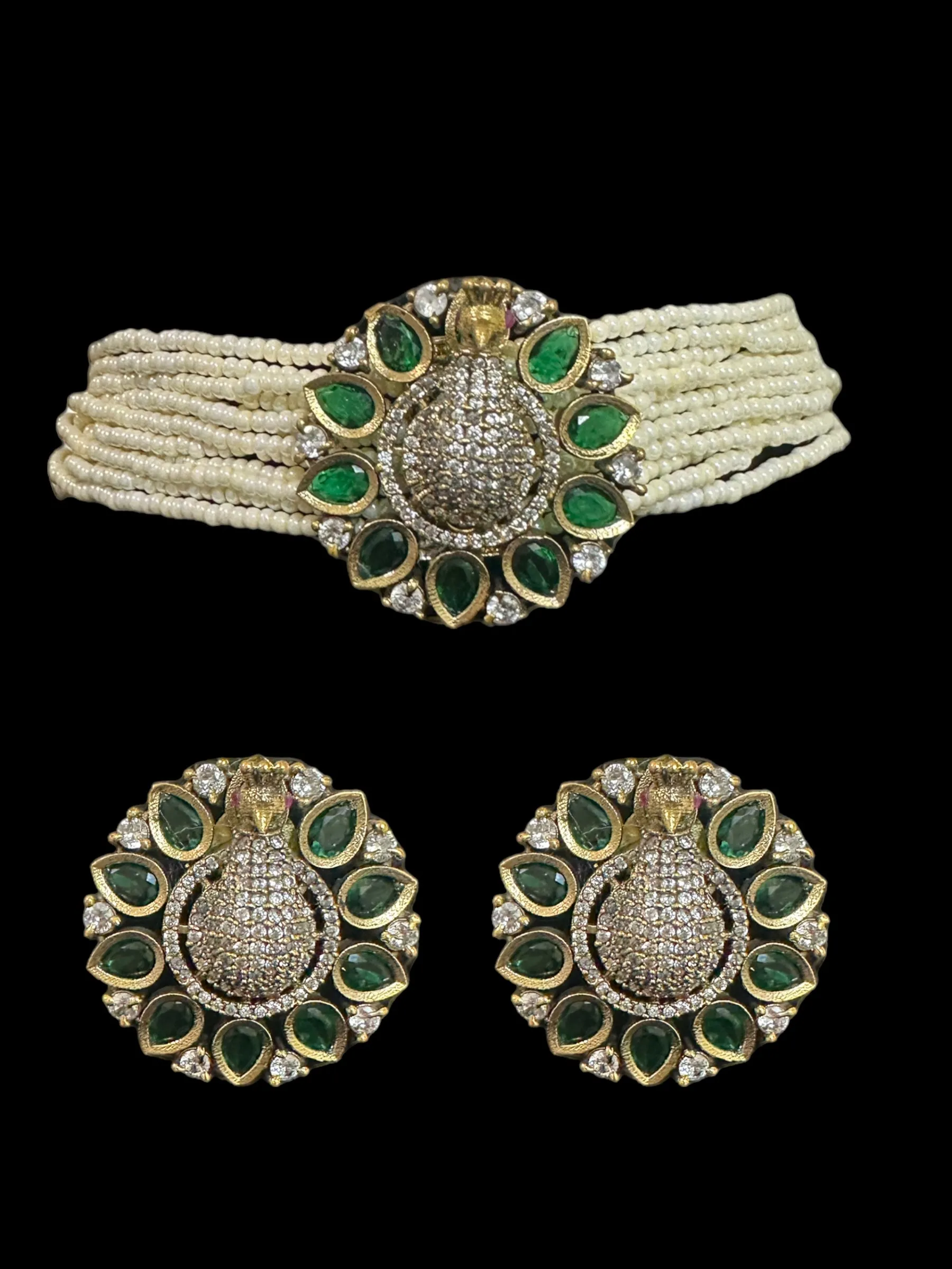 Cz choker - peacock style - green ( READY TO SHIP )