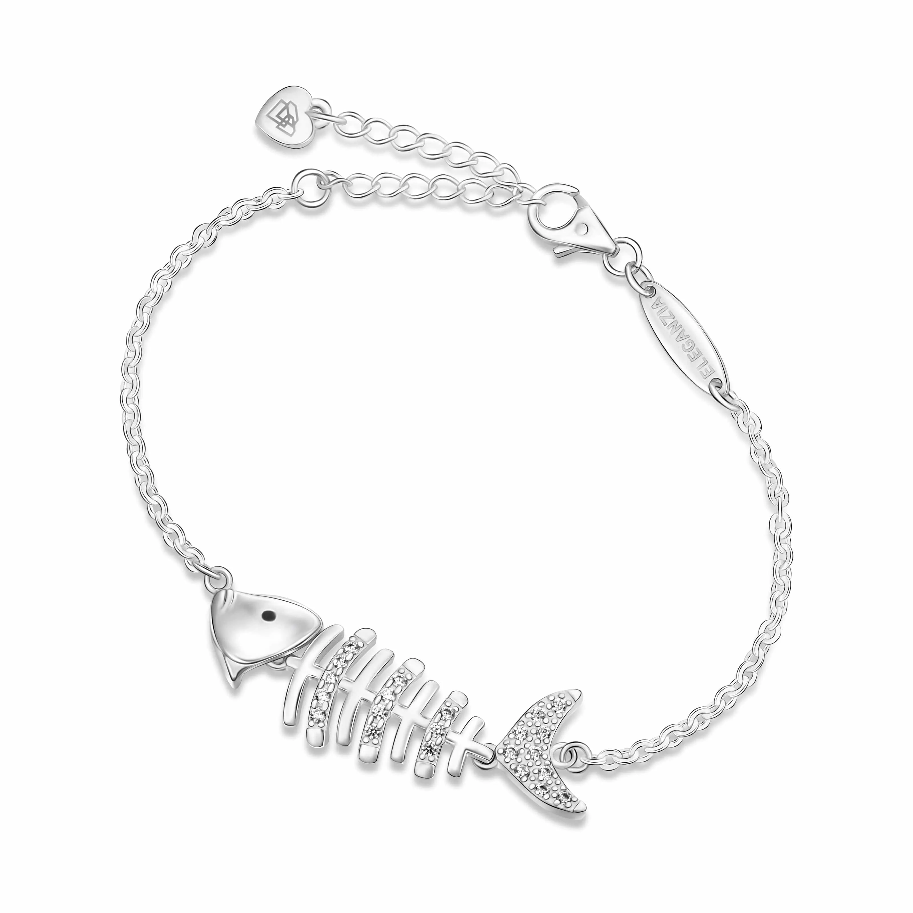 CZ Fishbone Sterling Silver Bracelet Chain