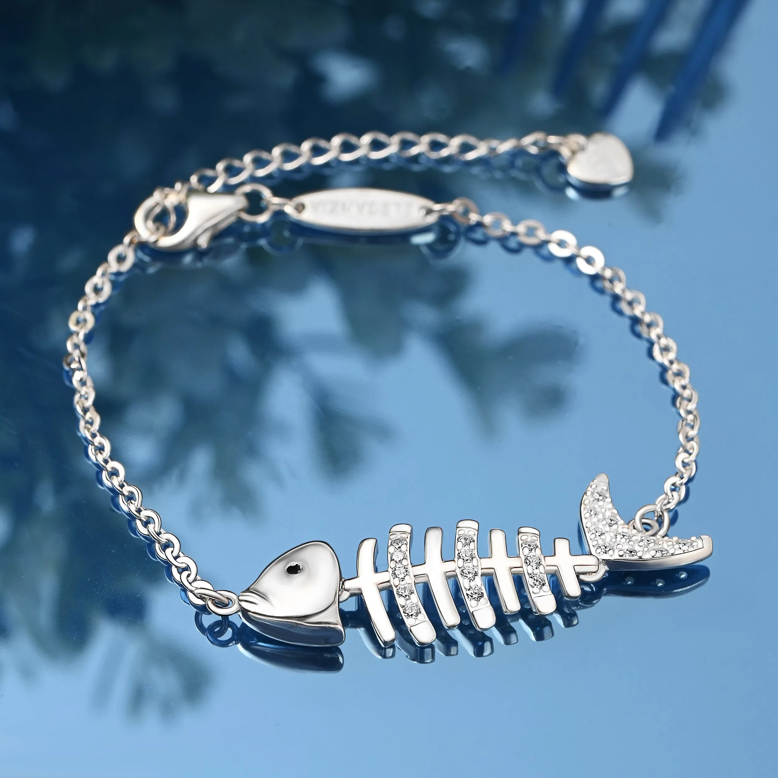 CZ Fishbone Sterling Silver Bracelet Chain