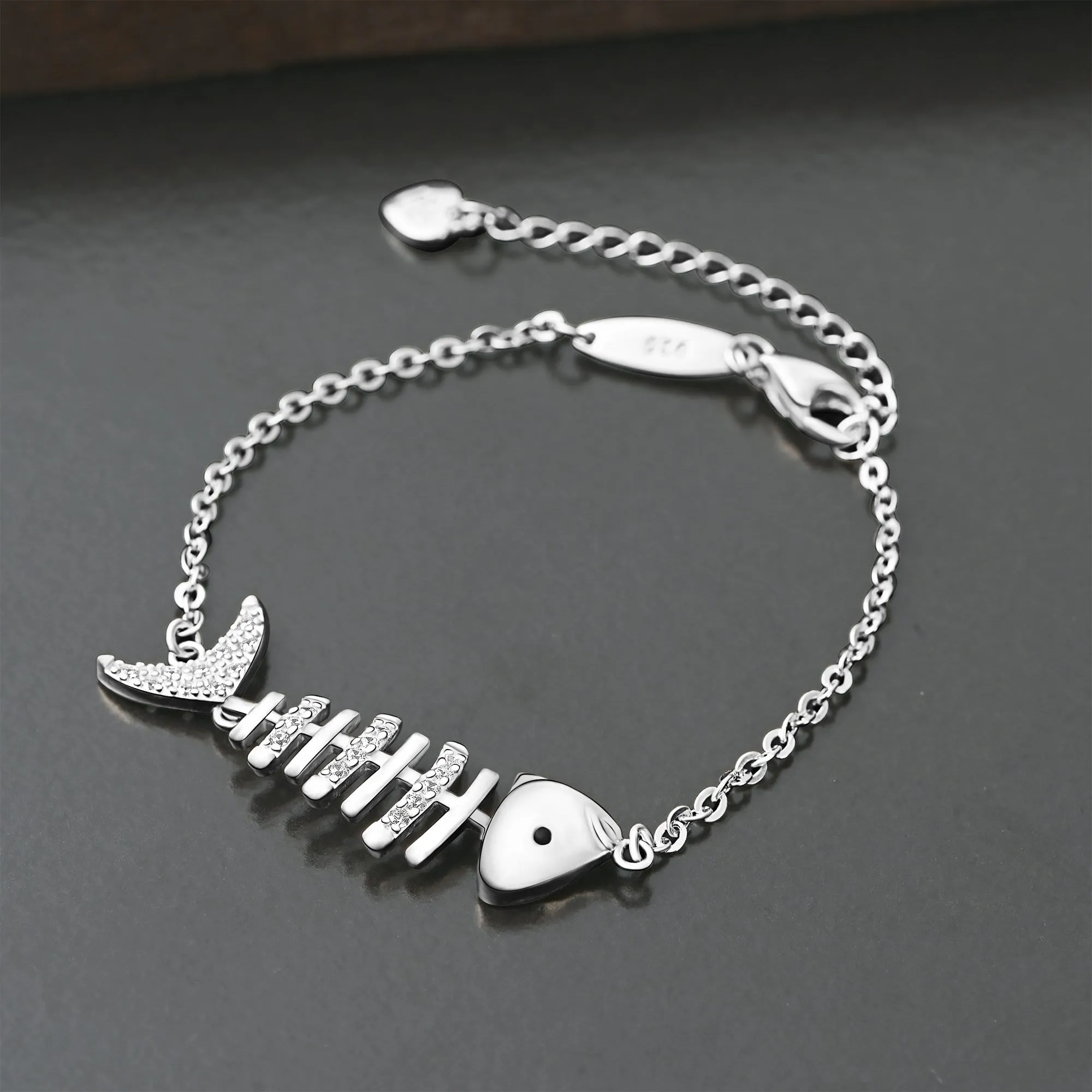 CZ Fishbone Sterling Silver Bracelet Chain