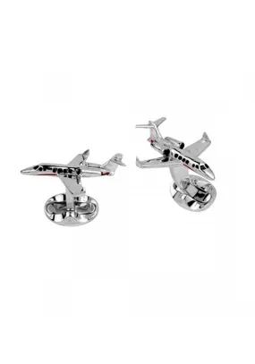 Deakin & Francis Sterling Silver Enamel Jet Cufflinks