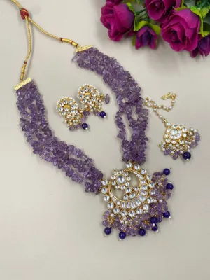 Designer Handcrafted Amethyst Beads And Jadau Kundan Necklace Set By Gehna Shop