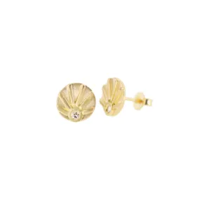 Diamond Sun Stud Earrings - 14K Gold