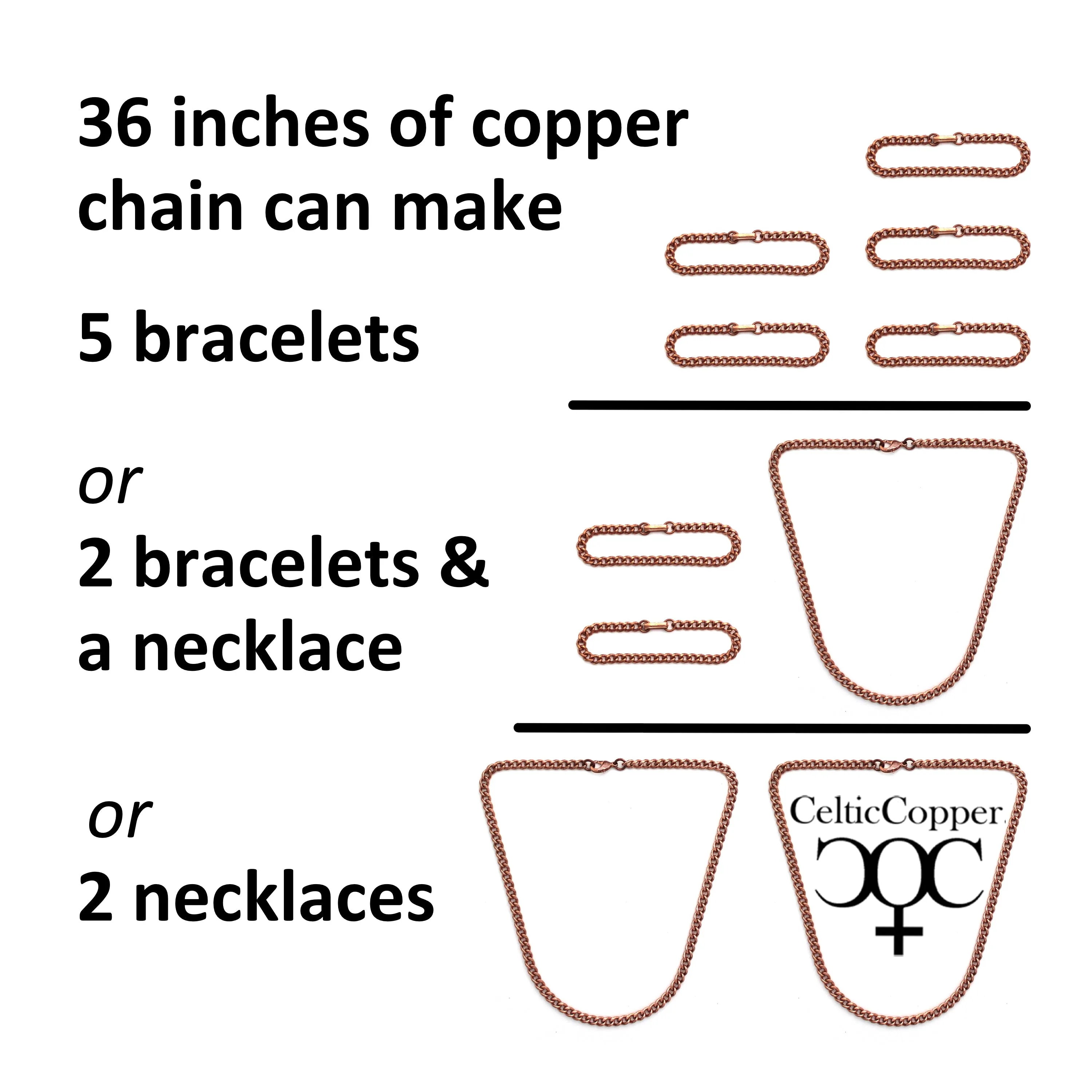 DIY Copper Jewelry Chain Making Kit / 36” Bulk 10mm Solid Copper Curb Chain with Rings and Clasps