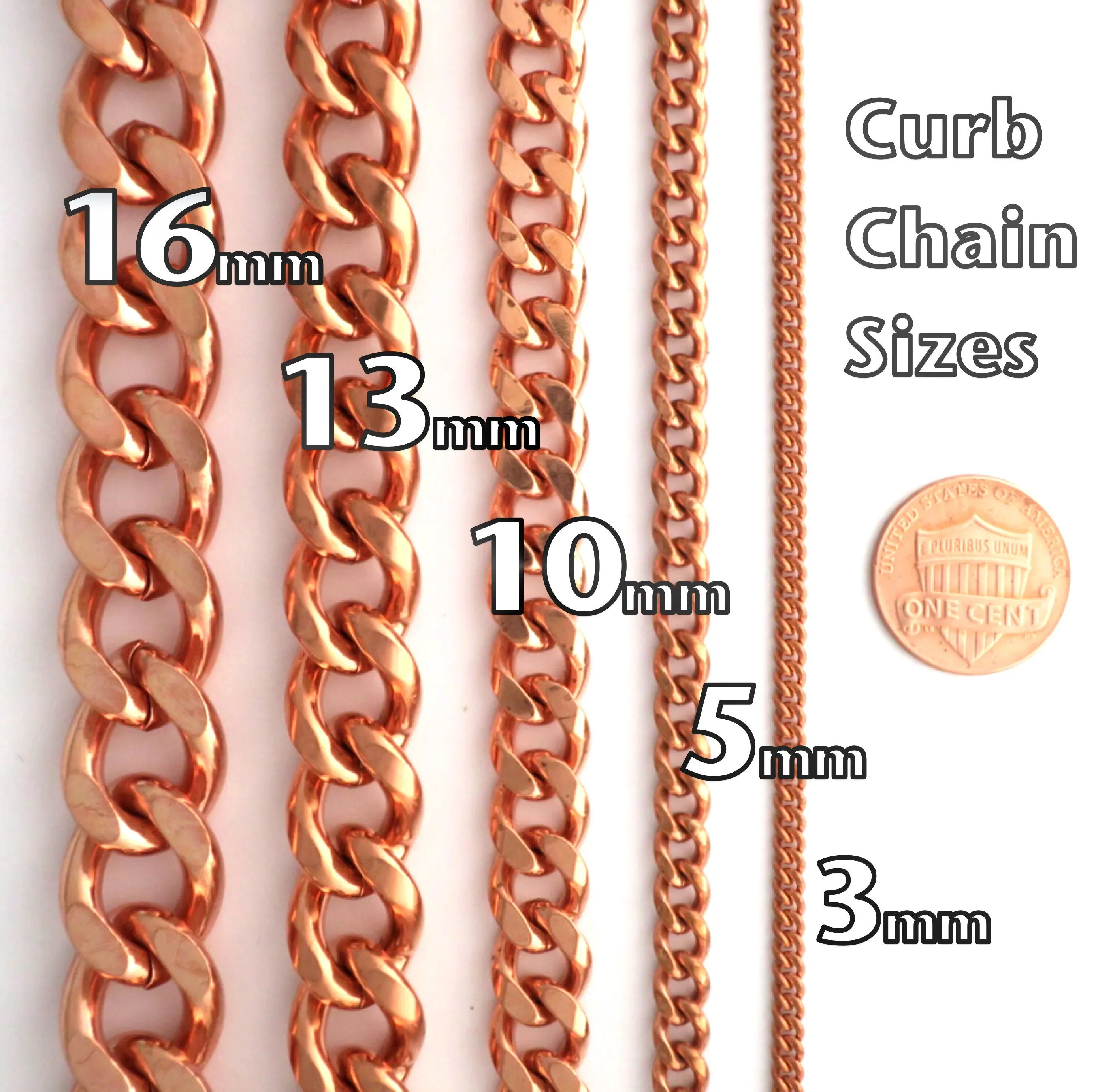 DIY Copper Jewelry Chain Making Kit / 36” Bulk 10mm Solid Copper Curb Chain with Rings and Clasps